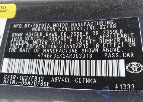 2010 Toyota Camry Le z USA, uszkodzony, nr VIN 4T4BF3EK2AR003318
